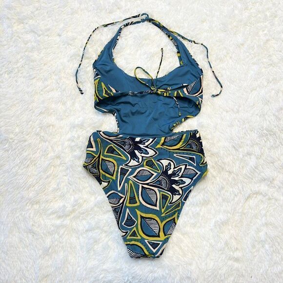 Aerie Blue Halter Cut Out One Piece Swimsuit 9959 - Picture 4 of 10